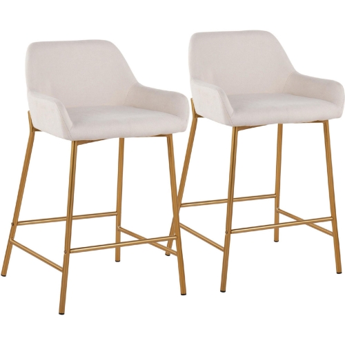 Daniella 24" Counter Stool in Cream Fabric & Gold Metal (Set of 2)